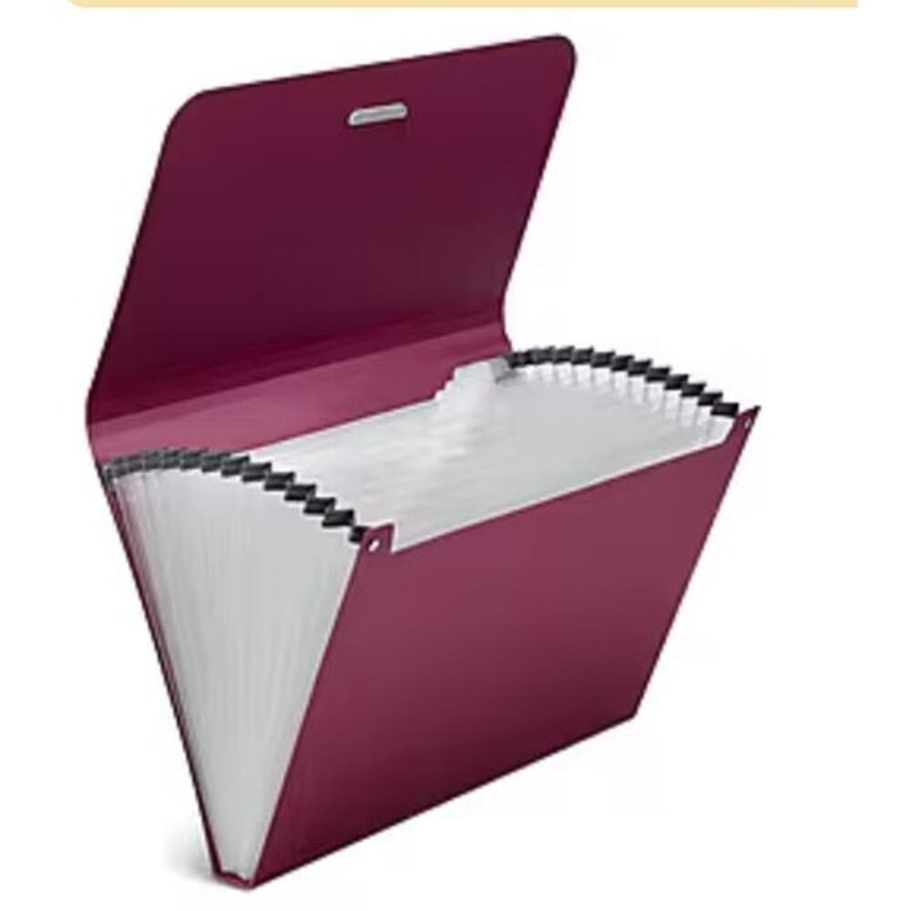 Staples Reinforced Plastic Accordion File 13 Pocket Expanding Letter Purple NEW